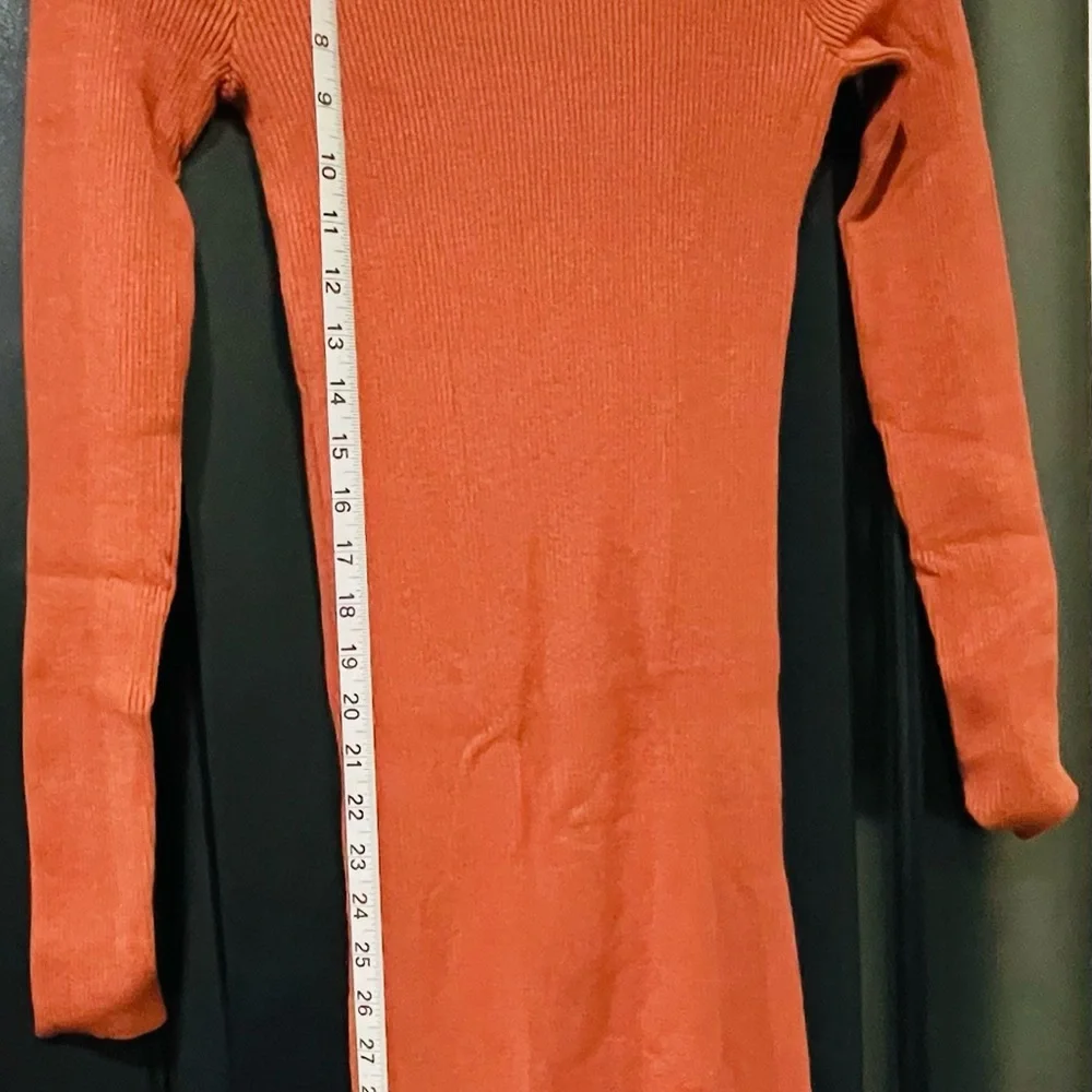 Orange Ribbed Knit Dress - Picture 6 of 9